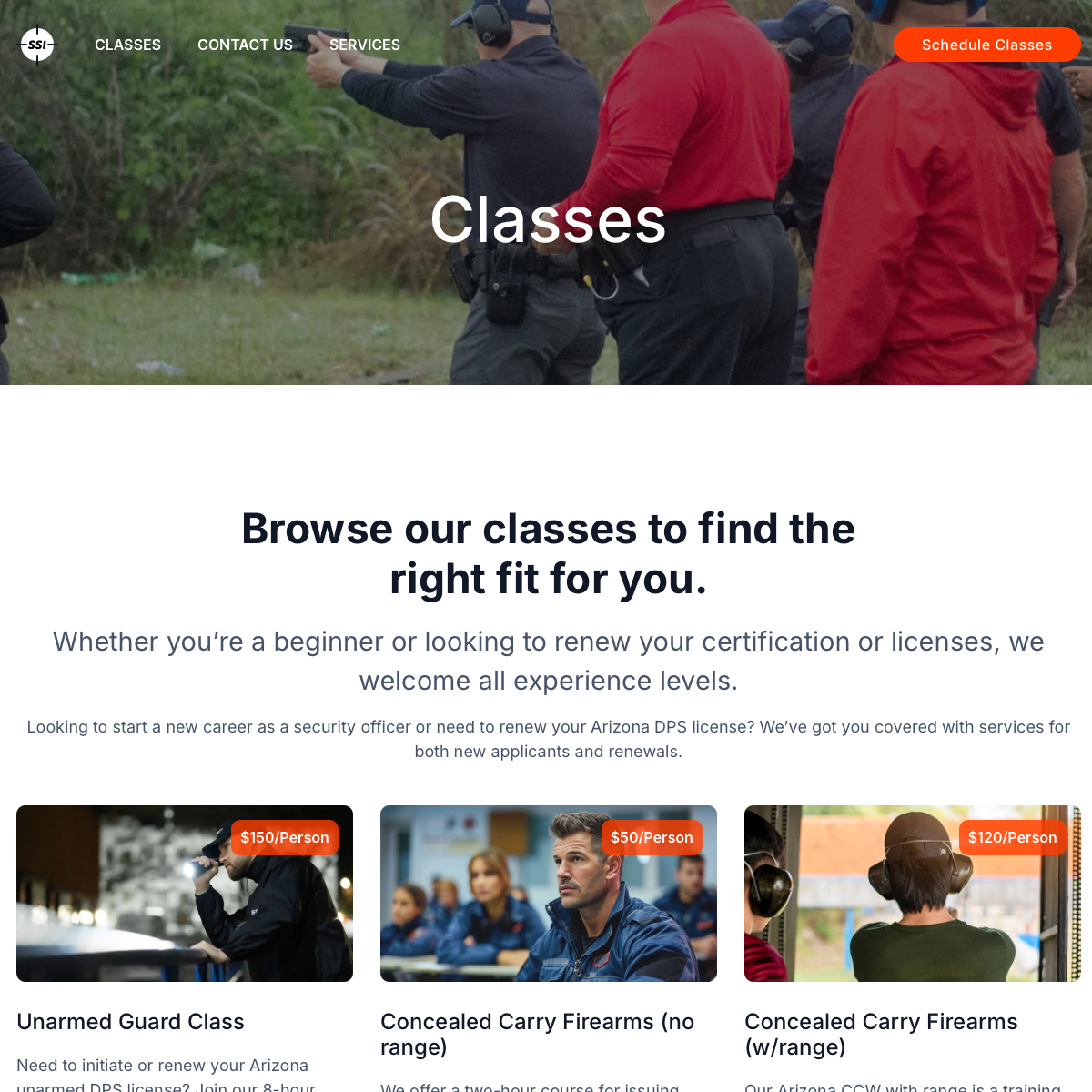 Classes page